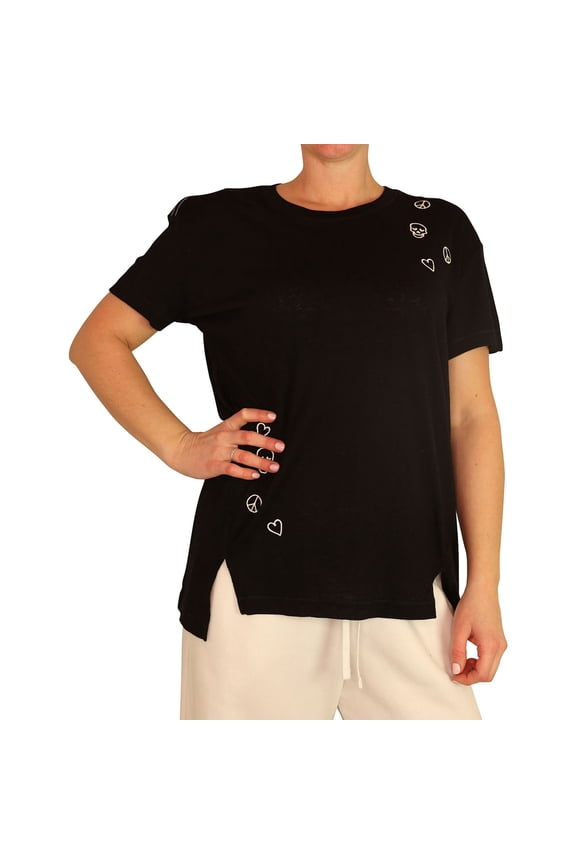 P.J. Salvage Womens Embroidered Pajama Sleep T-shirt, Black, Small