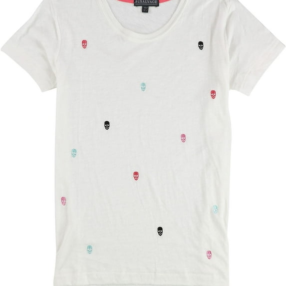 P.J. Salvage Womens Embroidered Skulls Pajama Sleep T-shirt, Off-White, Small