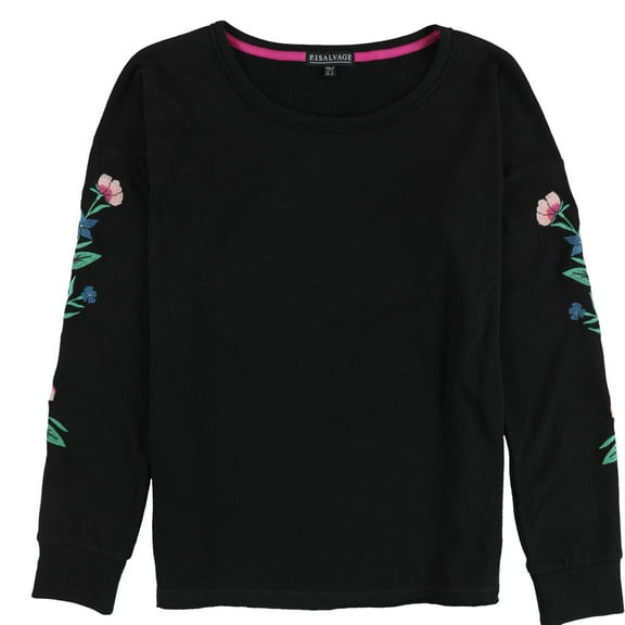 P.J. Salvage Womens Embroidered Sleeves Pajama Sweater, Black, Small