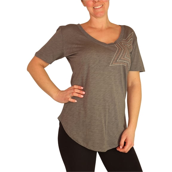 P.J. Salvage Womens Embroidered Star Pajama Sleep T-shirt, Grey, Small