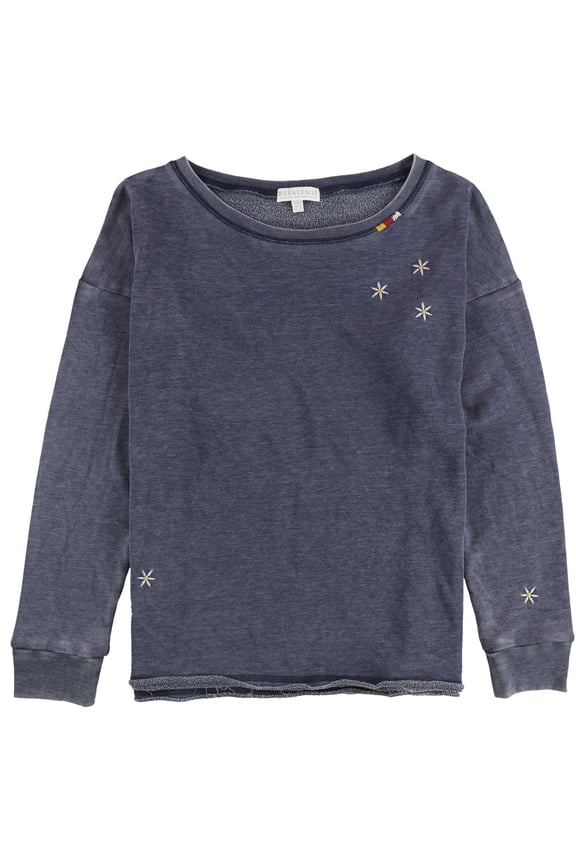 P.J. Salvage Womens Embroidered Stars Pajama Sweatshirt Top, Blue, Small
