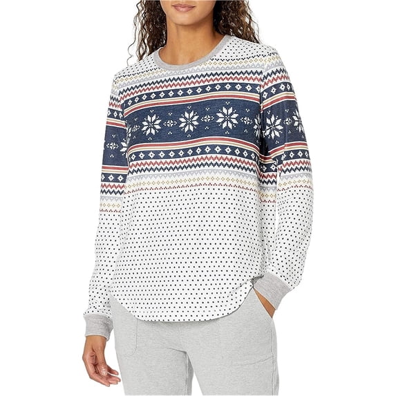 P.J. Salvage Womens Fair Isle Pajama Sweater, Off-White, Medium