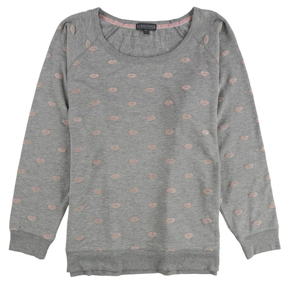 P.J. Salvage Womens Felt Lips Heathered Pajama Sweater, Grey, Plus Size, 2X
