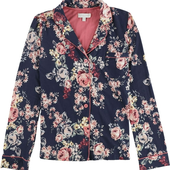 P.J. Salvage Womens Floral Button Down Pajama Tops, Blue, Small