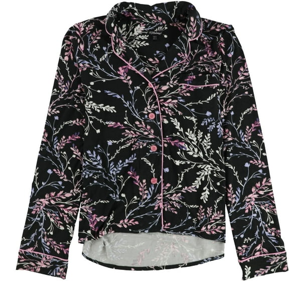 P.J. Salvage Womens Floral Print Button Down Pajama Tops, Black, Small