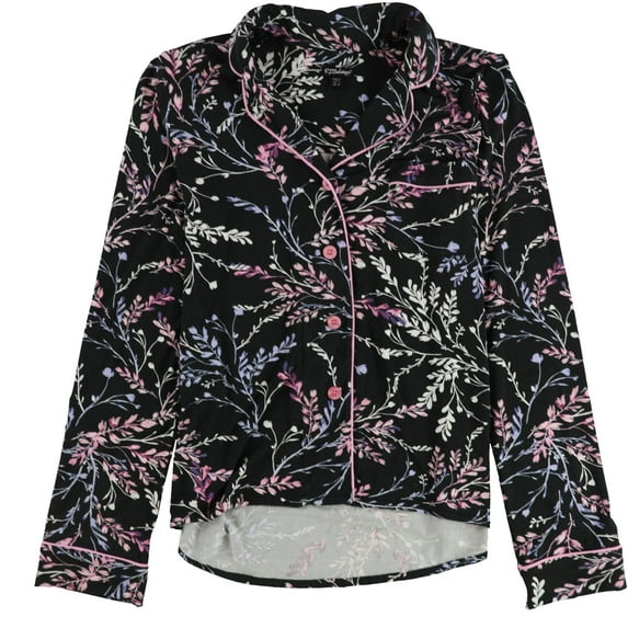 P.J. Salvage Womens Floral Print Button Down Pajama Tops, Black, Small