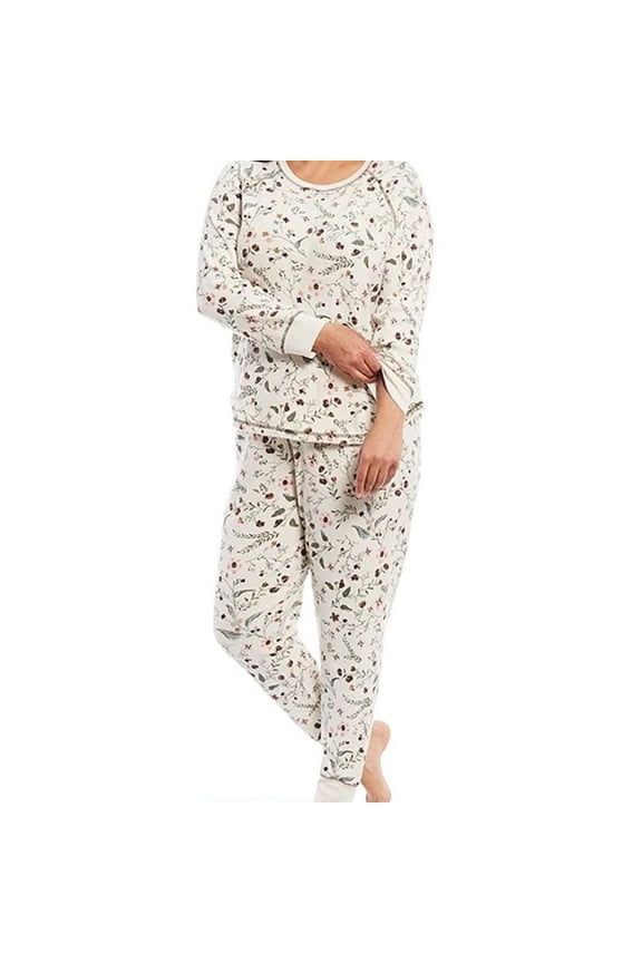 P.J. Salvage Womens Floral Print Thermal Pajama Shirt, Beige, Medium
