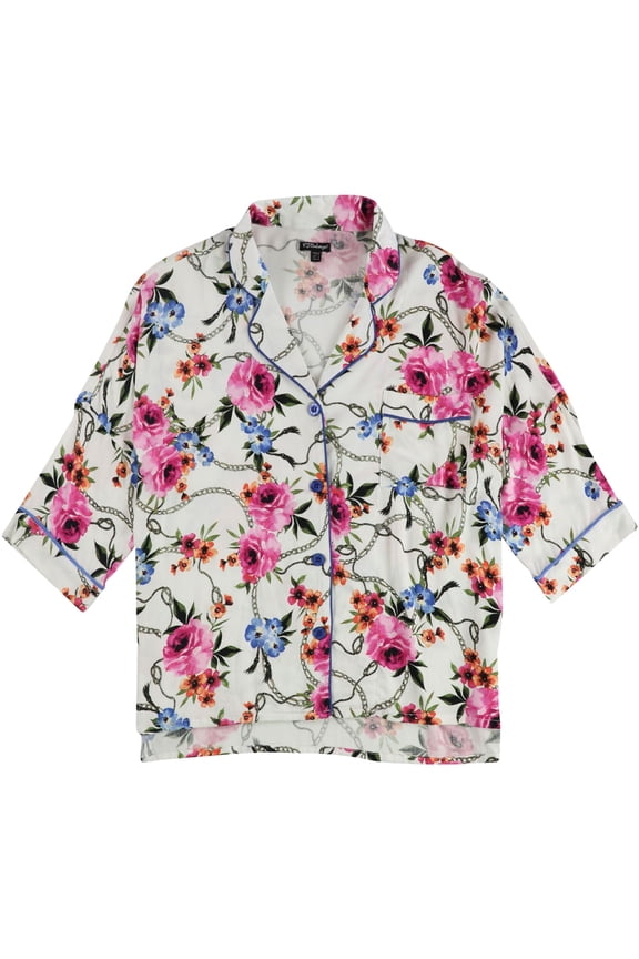 P.J. Salvage Womens Floral Ropes & Chains Button Down Pajama Tops, Off-White, Small