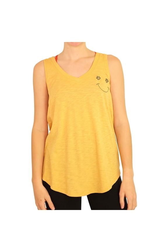 P.J. Salvage Womens Flower Smiley Pajama Sleep Tank Top, Gold, Small