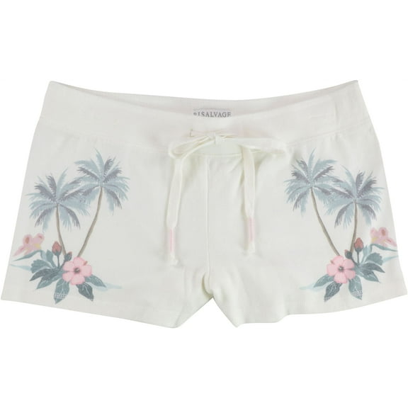 P.J. Salvage Womens Flowers & Palm Trees Pajama Shorts, White, Small