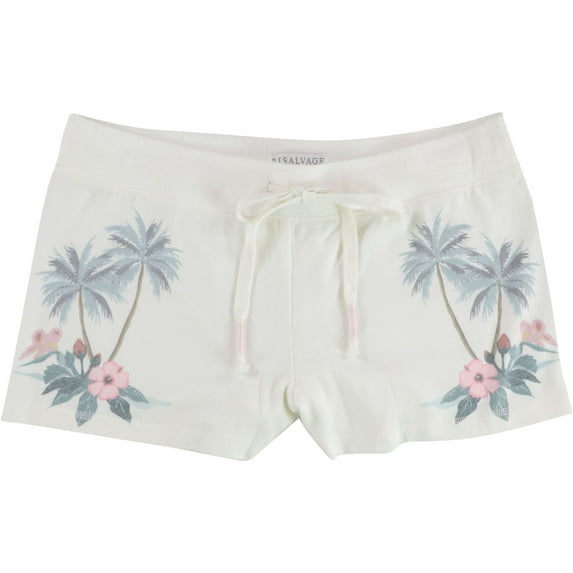 P.J. Salvage Womens Flowers & Palm Trees Pajama Shorts, White, Small