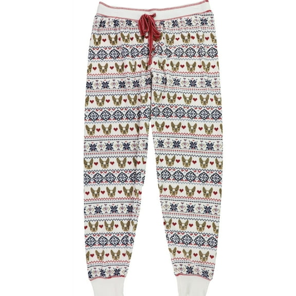 P.J. Salvage Womens French Bulldogs Pajama Lounge Pants, Off-White, Small