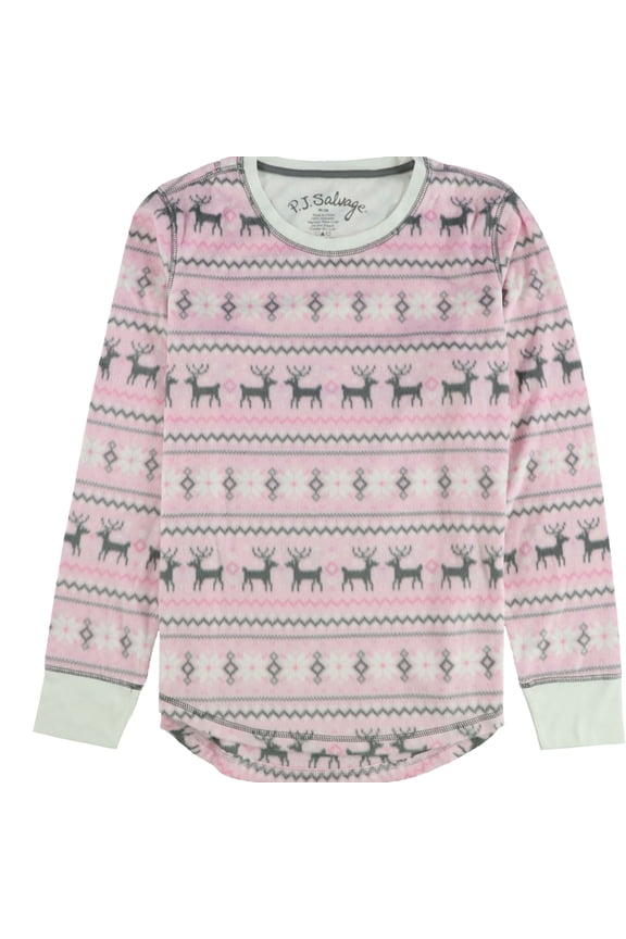 P.J. Salvage Womens Fuzzy Fair Isle Pajama Sweater, Pink, Medium