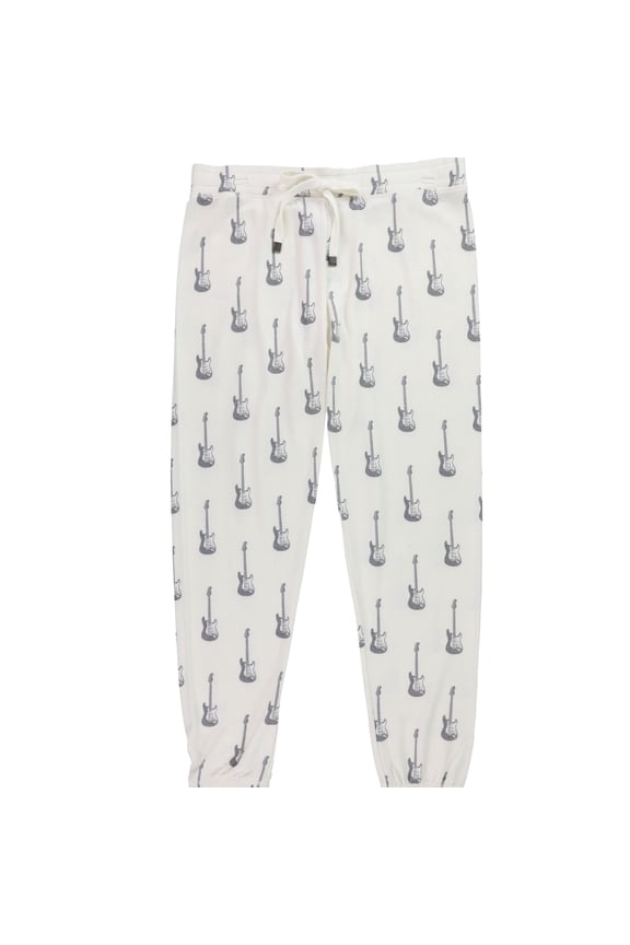 P.J. Salvage Womens Guitars Pajama Jogger Pants, White, Medium