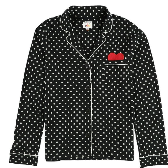 P.J. Salvage Womens Heart In Pocket Button Down Pajama Tops, Black, Small