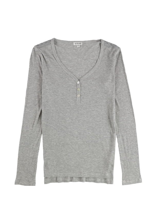 P.J. Salvage Womens Henley Lace Shoulder Pajama Sleep T-shirt, Grey, Medium