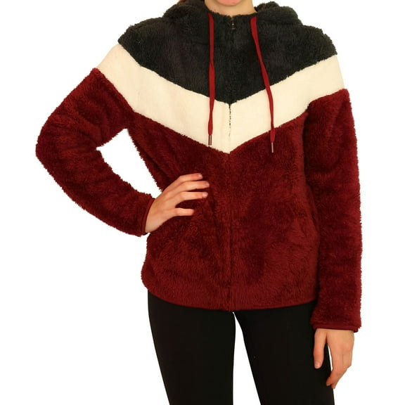 P.J. Salvage Womens Hooded Faux Fur Sweater Jacket, Red, Small