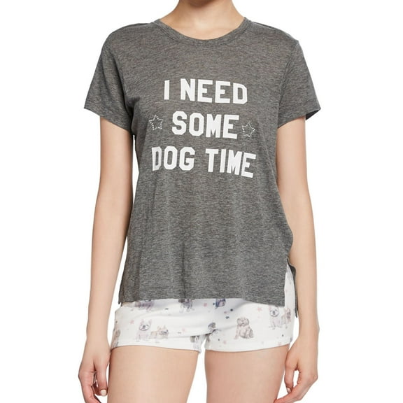 P.J. Salvage Womens I Need Some Dog Time Pajama Sleep T-shirt, Grey, Small