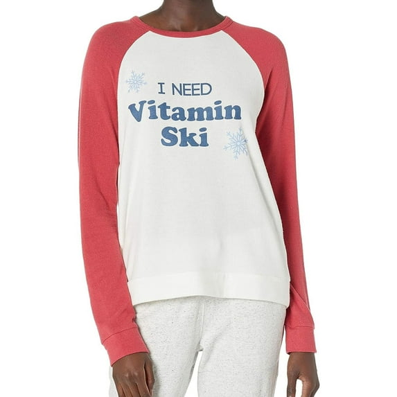 P.J. Salvage Womens I Need Vitamin Ski Pajama Sweater, Red, Small