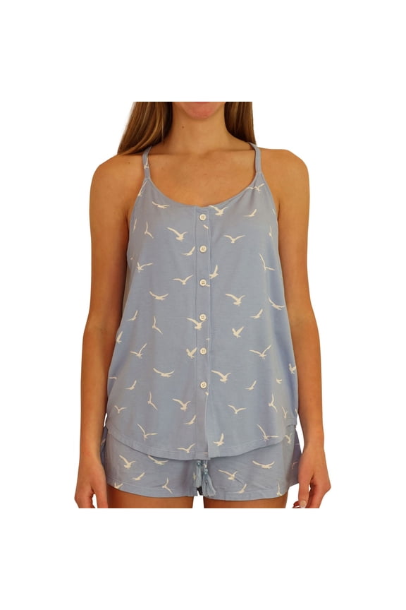 P.J. Salvage Womens In Flight Button Pajama Sleep Cami Tank Top, Blue, Small