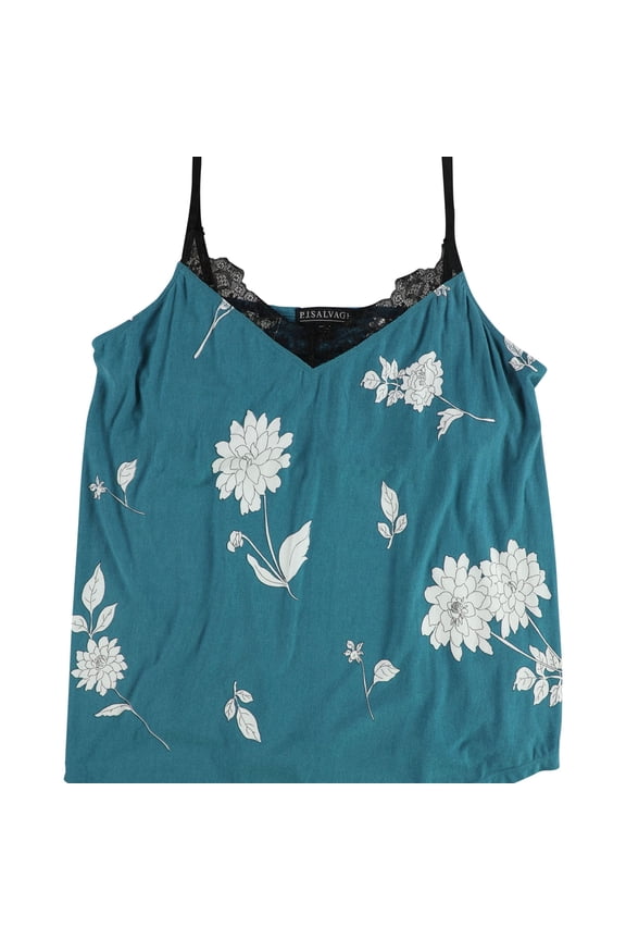 P.J. Salvage Womens Jewel Night Lace Trim Pajama Sleep Cami Tank Top, Blue, Medium