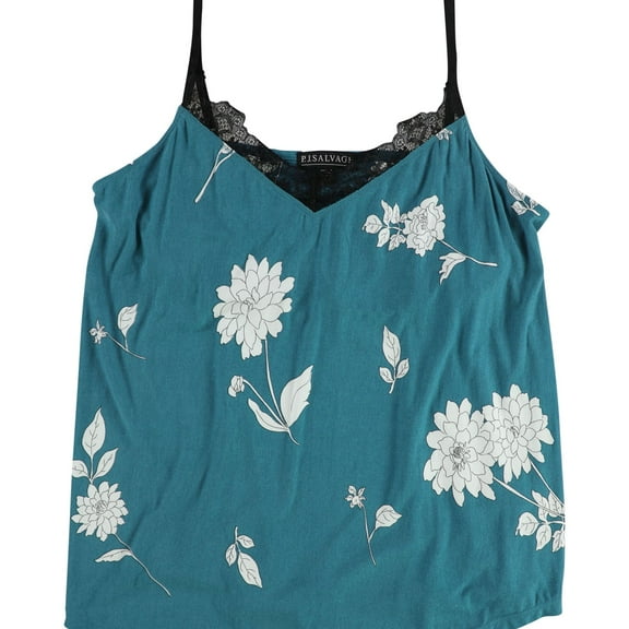 P.J. Salvage Womens Jewel Night Lace Trim Pajama Sleep Cami Tank Top, Blue, Small