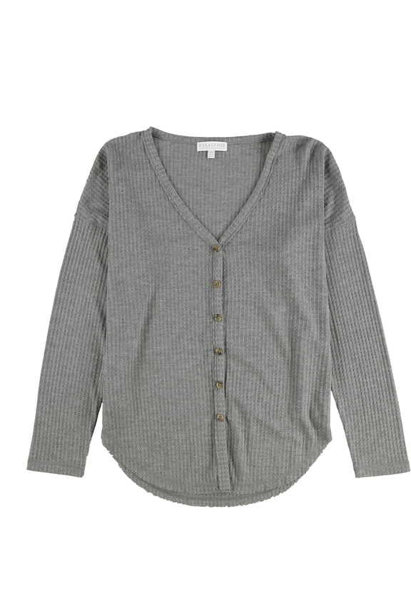 P.J. Salvage Womens Knitted Button Down Pajama Tops, Grey, Medium