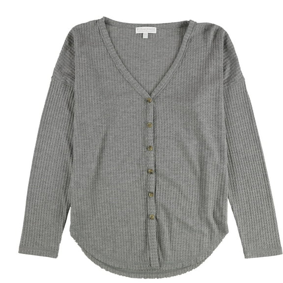 P.J. Salvage Womens Knitted Button Down Pajama Tops, Grey, Small