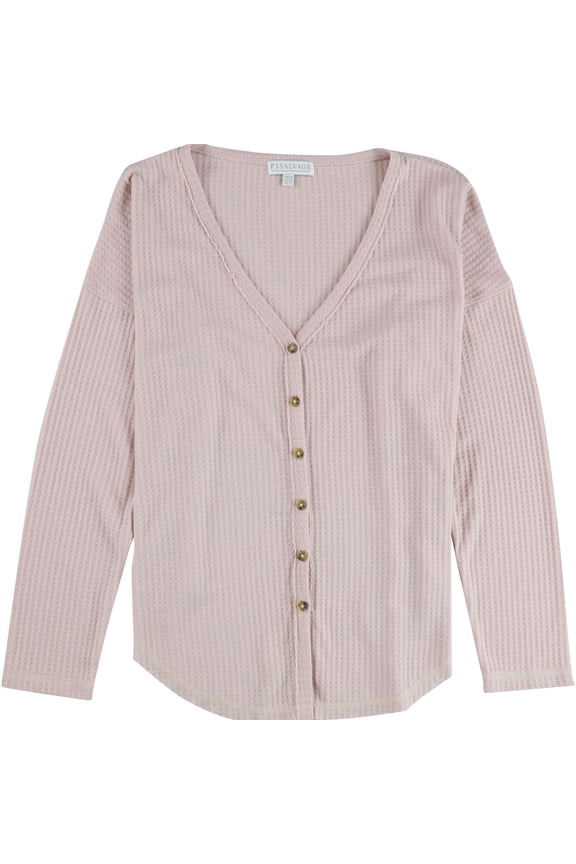 P.J. Salvage Womens Knitted Button Down Pajama Tops, Pink, Small