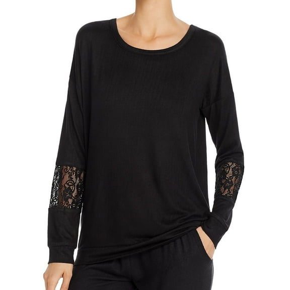 P.J. Salvage Womens Lace-Detail Pajama Sweater, Black, Small