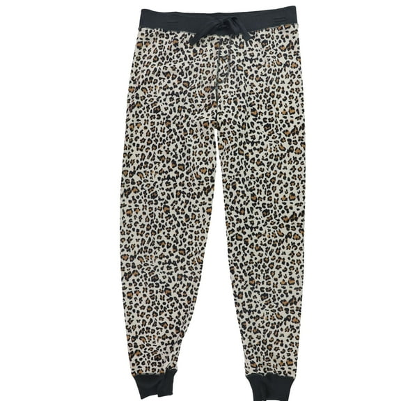 P.J. Salvage Womens Leopard Pajama Jogger Pants, Beige, Small