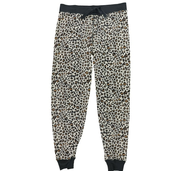 P.J. Salvage Womens Leopard Pajama Jogger Pants, Beige, Small