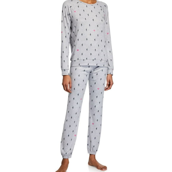 P.J. Salvage Womens Lightning Bolts Pajama Sweater, Grey, Small