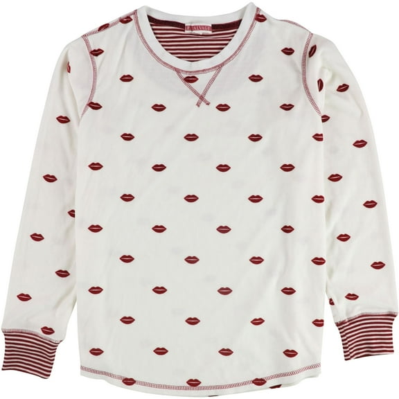 P.J. Salvage Womens Lips Pattern Pajama Sweater, White, Medium
