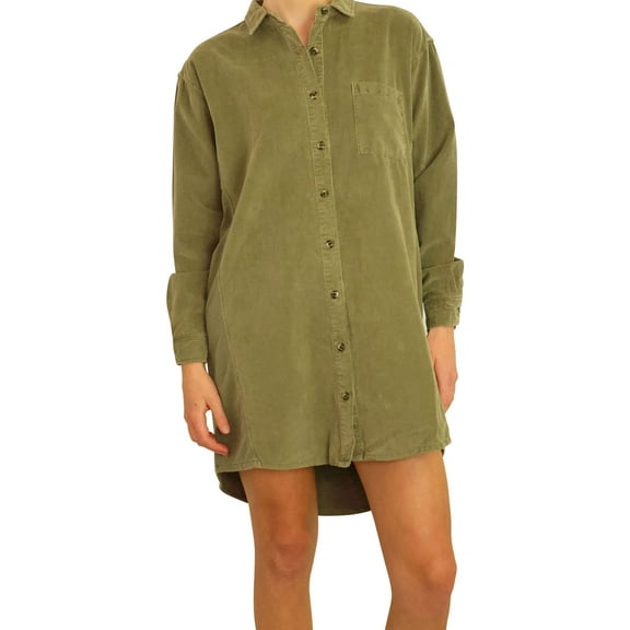 P.J. Salvage Womens Mixed Media Pajama Shirt Dress, Green, Medium