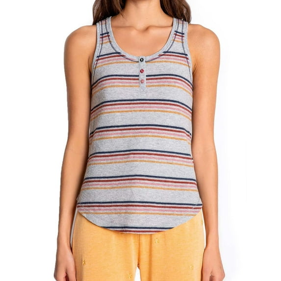 P.J. Salvage Womens Multi Color Stripes Pajama Sleep Tank Top, Grey, Small