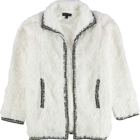 P.J. Salvage Womens Open Front Fleece Jacket, White, Medium