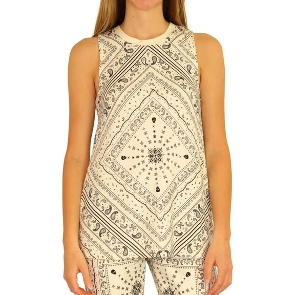 P.J. Salvage Womens Paisley And Skulls Pajama Sleep Tank Top, Black, Medium