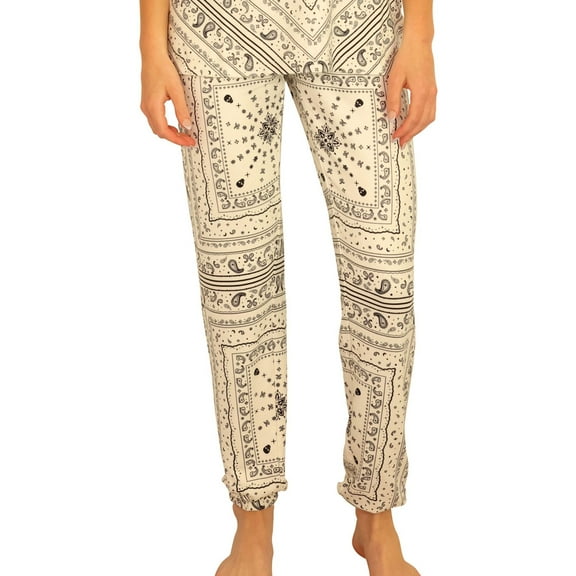 P.J. Salvage Womens Paisley Print Pajama Jogger Pants, White, Medium