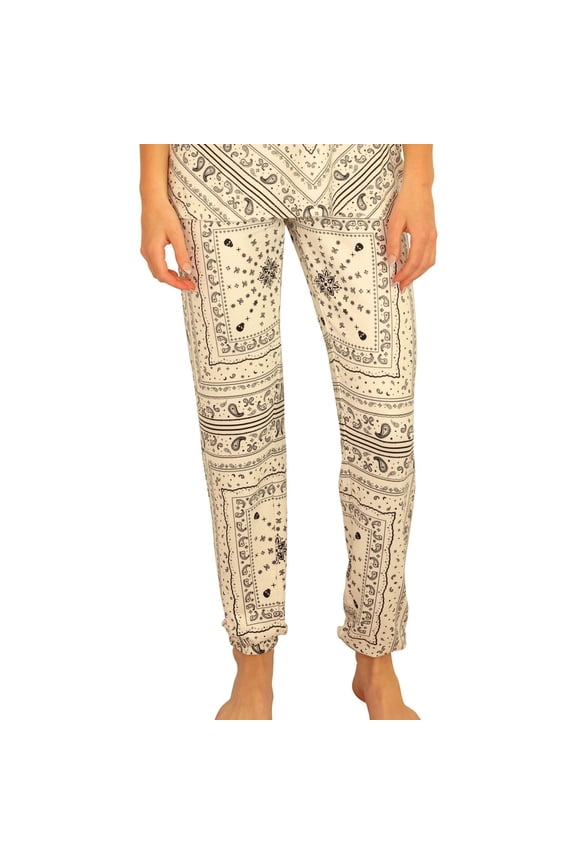 P.J. Salvage Womens Paisley Print Pajama Jogger Pants, White, Medium