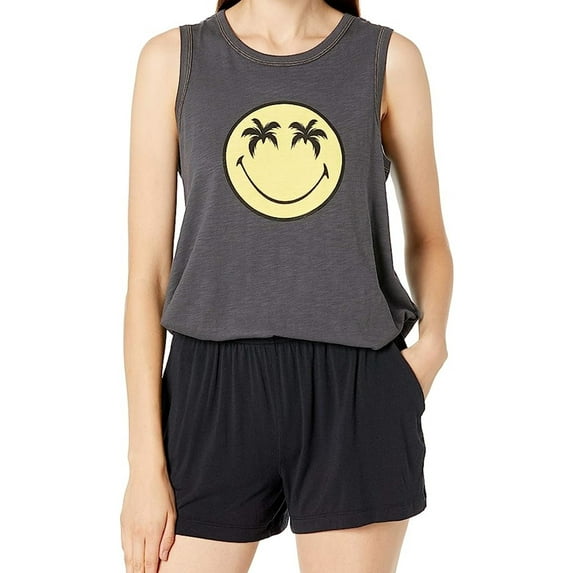 P.J. Salvage Womens Palm Smiley Pajama Sleep Tank Top, Grey, Small