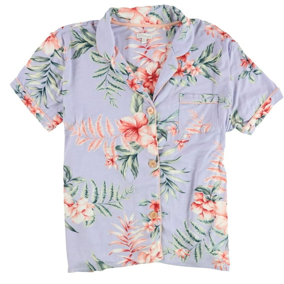 P.J. Salvage Womens Paradise Button Down Pajama Tops, Purple, Small