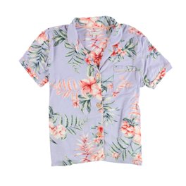 P.J. Salvage Women's Tropical Print Button-Down Pajama Shirt - 55% Cotton, 45% Modal, Three-Quarter Sleeve