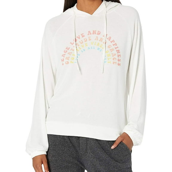 P.J. Salvage Womens Peace Love Hoodie Sweatshirt, Off-White, Small