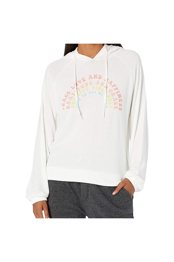 P.J. Salvage Womens Peace Love Hoodie Sweatshirt, Off-White, Small