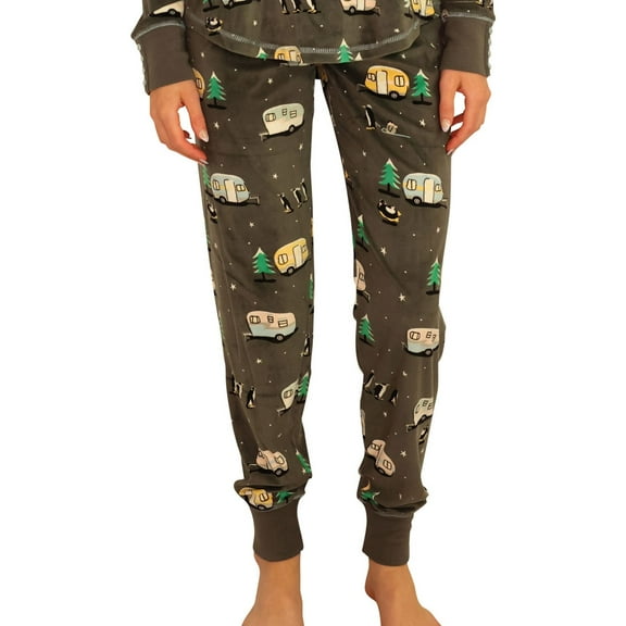 P.J. Salvage Womens Peguins,Trees & Campers Pajama Lounge Pants, Grey, Small