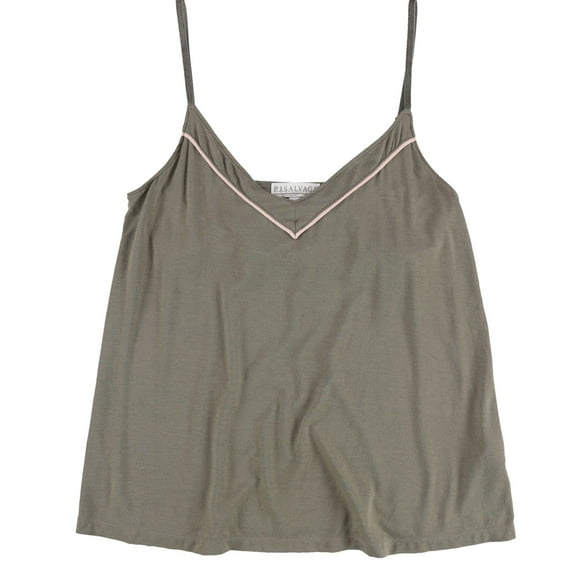 P.J. Salvage Womens Piping V-Neck Pajama Sleep Cami Tank Top, Brown, Small