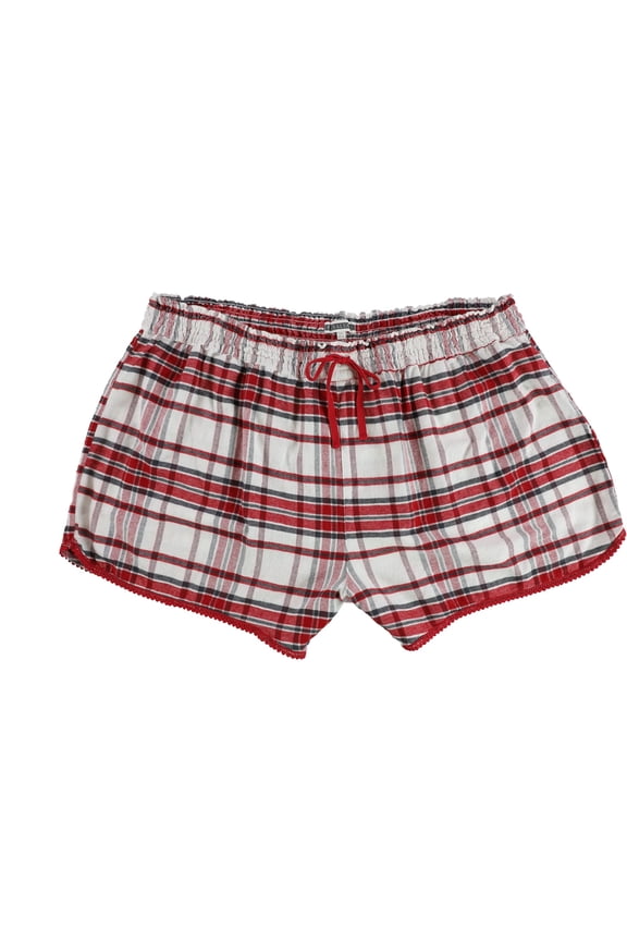 P.J. Salvage Womens Plaid Lace Trim Pajama Shorts, White, Plus Size, 3X