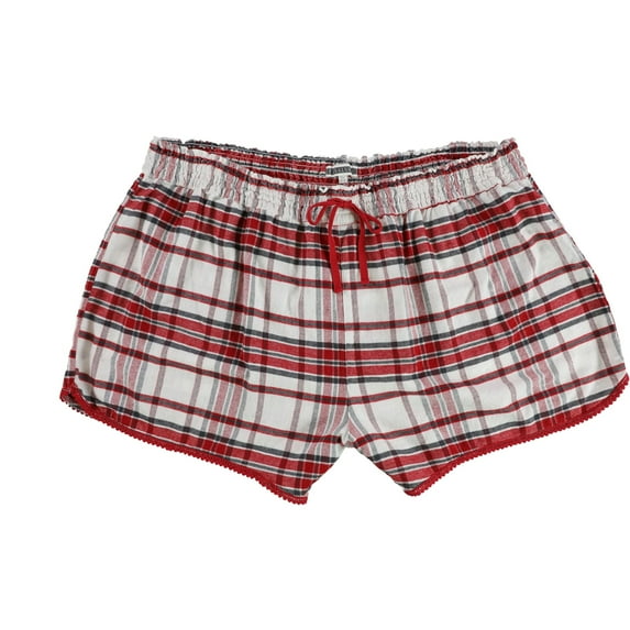 P.J. Salvage Womens Plaid Lace Trim Pajama Shorts, White, Plus Size, 3X