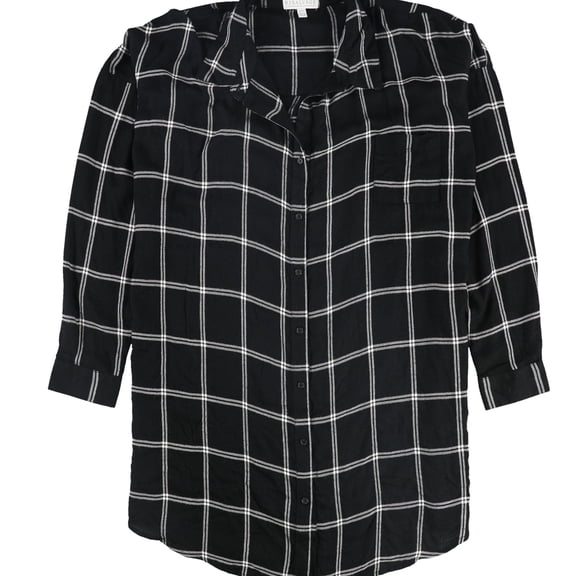 P.J. Salvage Womens Plaid Pajama Shirt Dress, Black, Small